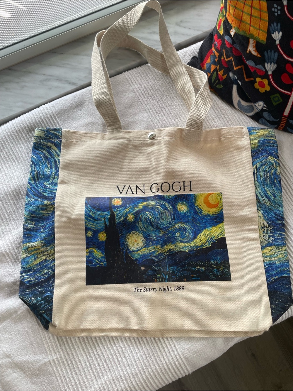 Van Gogh Starry Night Canvas Tote Bag in Cream and Blue